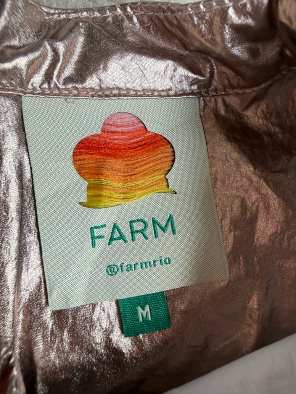 FARM Rio Metallic Rose Gold Puff Sleeve Blouse - Picture 4 of 9